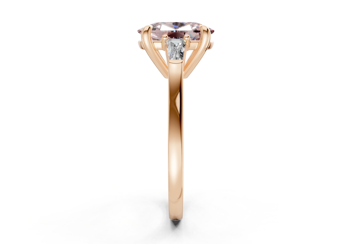 Isla Pink Diamond Three Stone Elongated Cushion Cut 1.8mm Engagement Ring