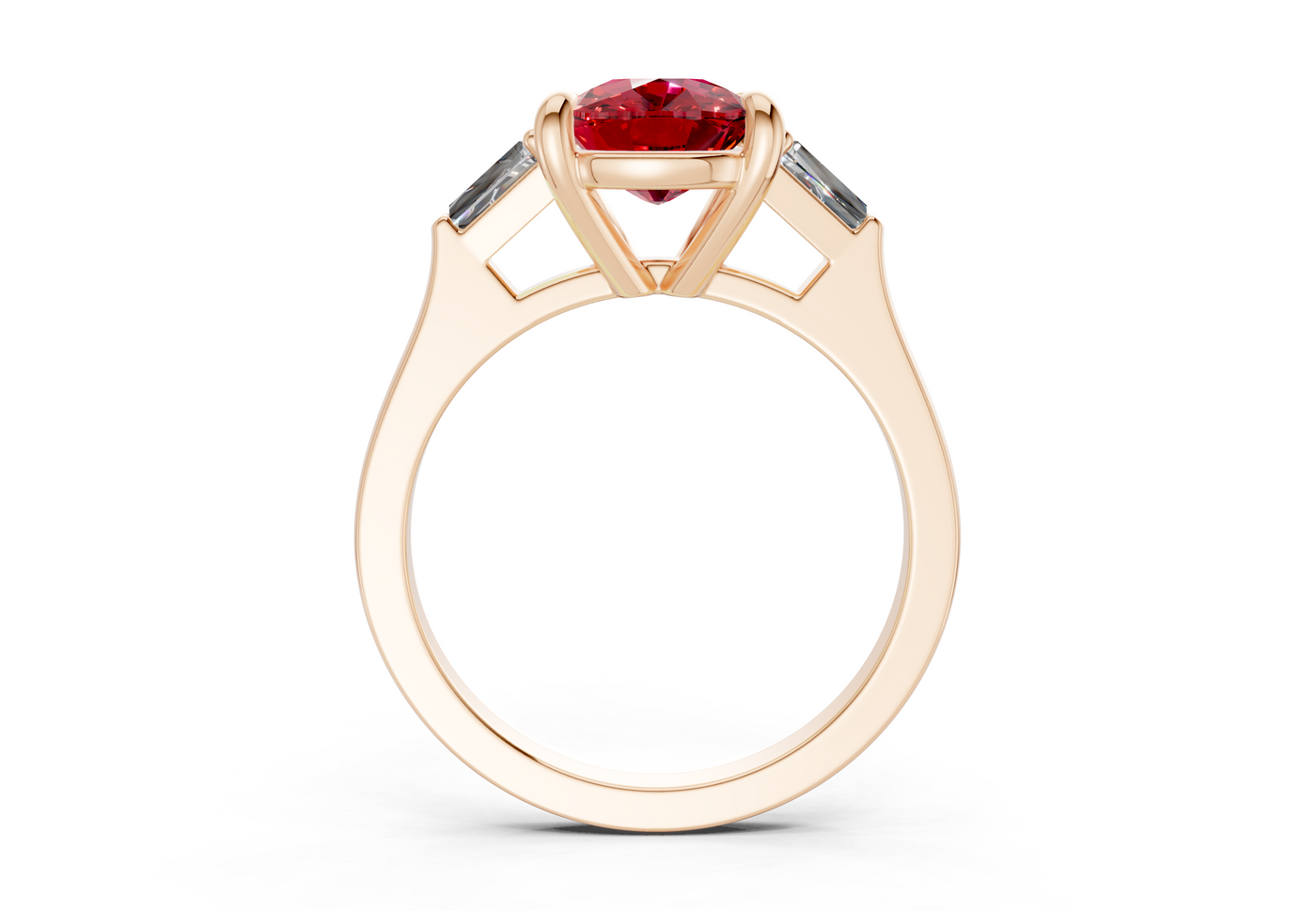 Isla Ruby Gemstone Three Stone Elongated Cushion Cut 1.8mm Engagement Ring