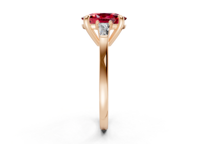 Isla Ruby Gemstone Three Stone Elongated Cushion Cut 1.8mm Engagement Ring