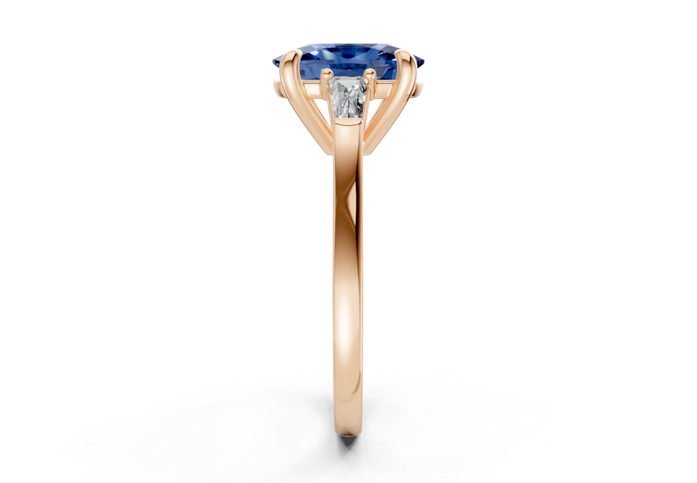 Isla Sapphire Gemstone Three Stone Elongated Cushion Cut 1.8mm Engagement Ring