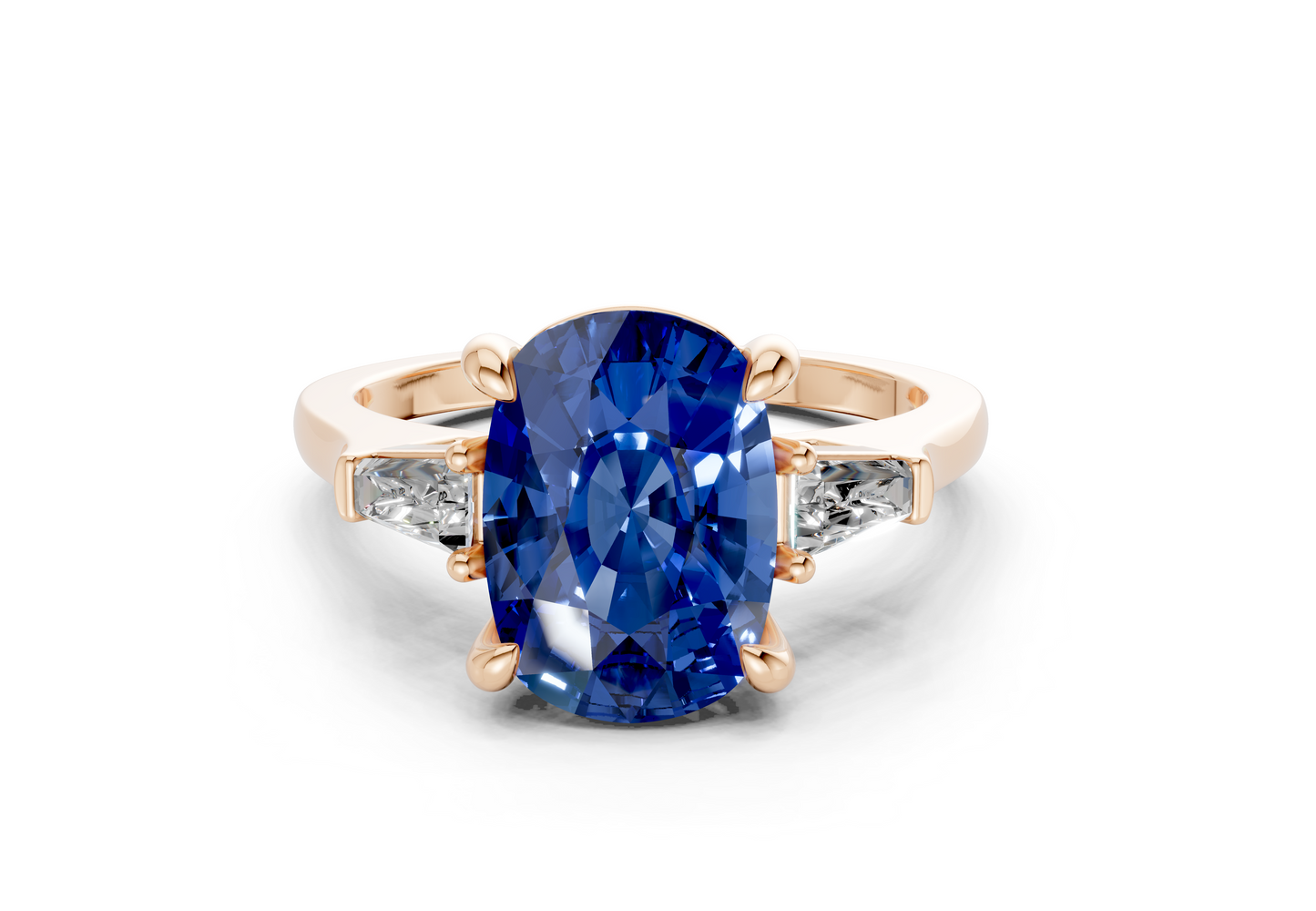 Isla Sapphire Gemstone Three Stone Elongated Cushion Cut 1.8mm Engagement Ring