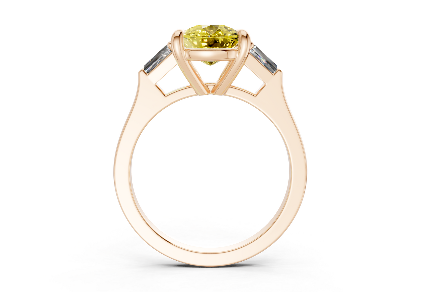 Isla Yellow Diamond Three Stone Elongated Cushion Cut 1.8mm Engagement Ring