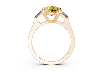 Isla Yellow Diamond Three Stone Elongated Cushion Cut 1.8mm Engagement Ring