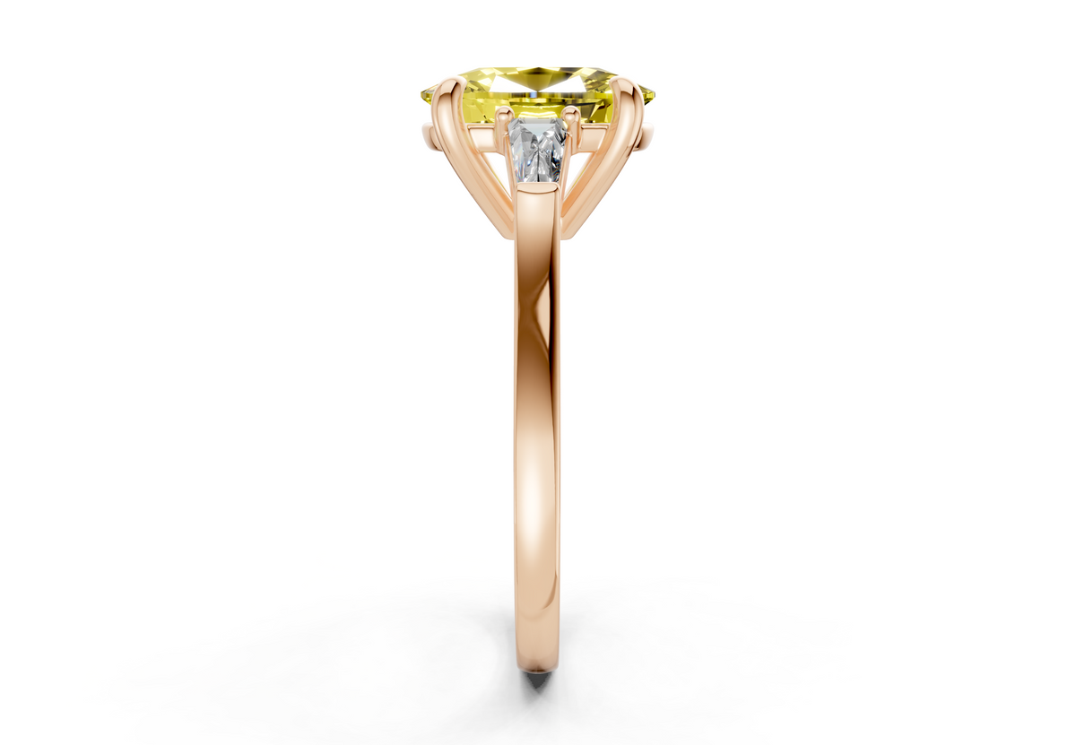Isla Yellow Diamond Three Stone Elongated Cushion Cut 1.8mm Engagement Ring