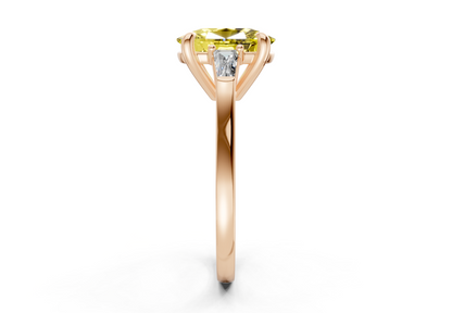 Isla Yellow Diamond Three Stone Elongated Cushion Cut 1.8mm Engagement Ring