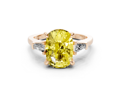 Isla Yellow Diamond Three Stone Elongated Cushion Cut 1.8mm Engagement Ring