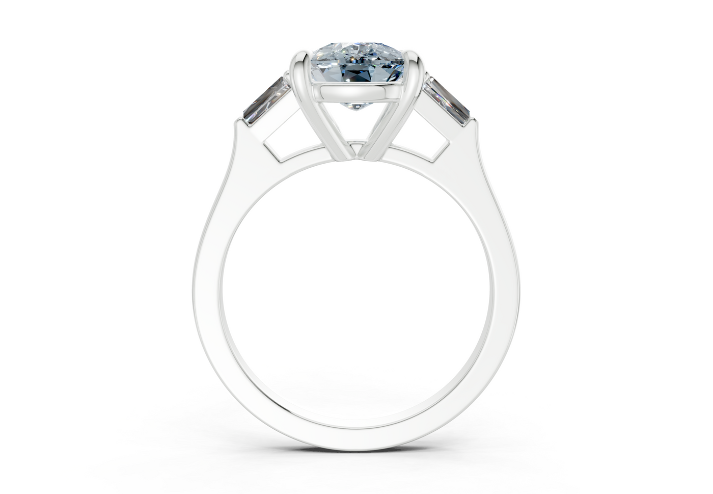 Isla Blue Diamond Three Stone Elongated Cushion Cut 1.8mm Engagement Ring