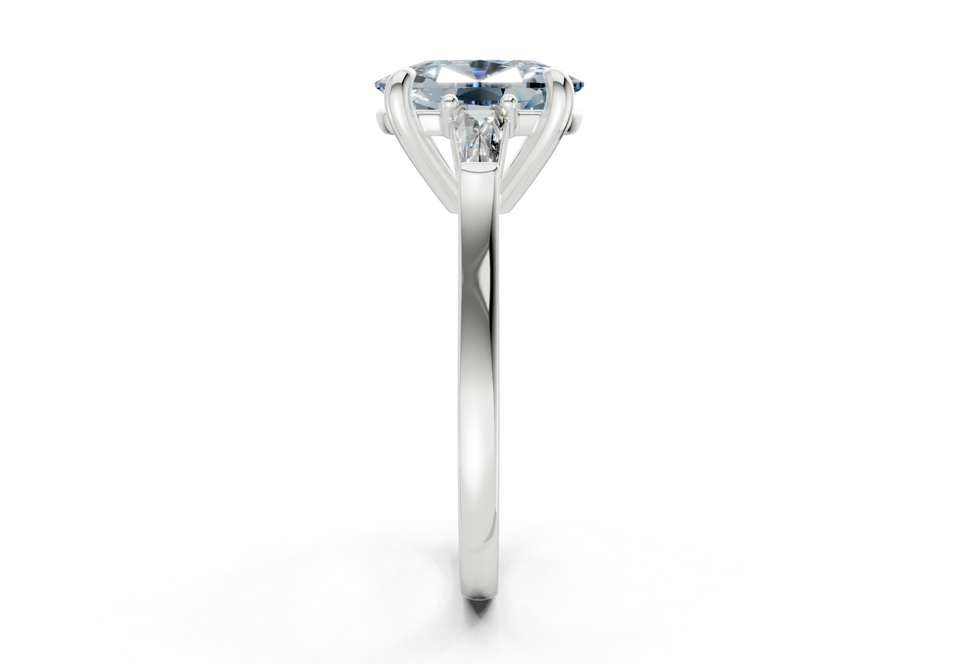 Isla Blue Diamond Three Stone Elongated Cushion Cut 1.8mm Engagement Ring