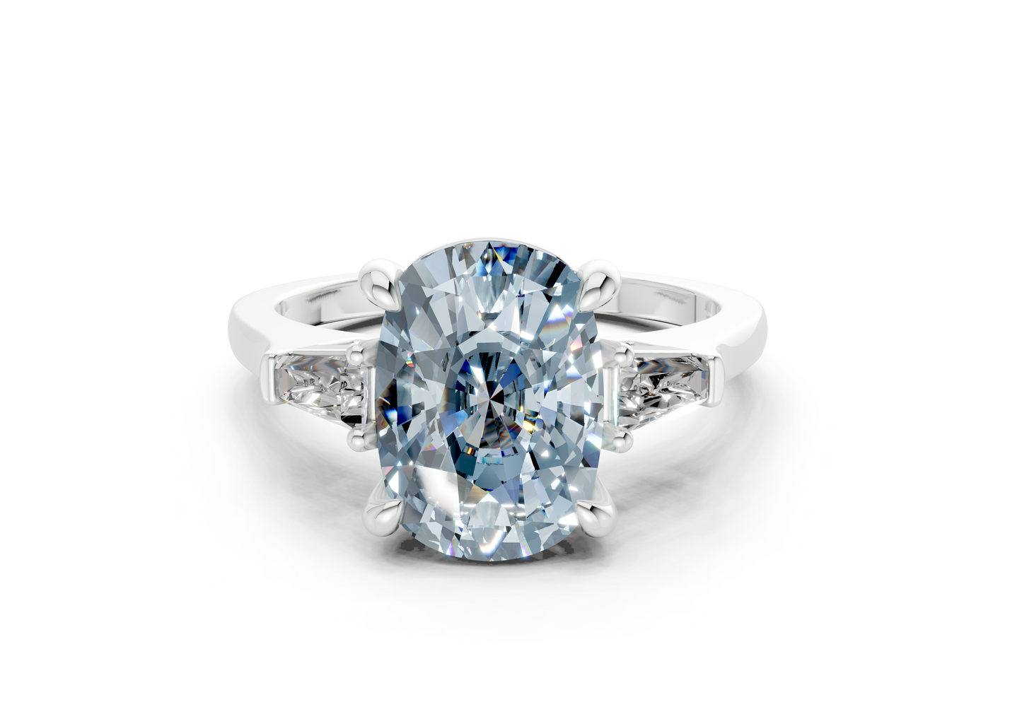 Isla Blue Diamond Three Stone Elongated Cushion Cut 1.8mm Engagement Ring