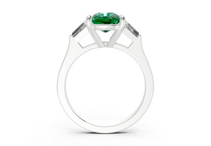 Isla Emerald Gemstone Three Stone Elongated Cushion Cut 1.8mm Engagement Ring