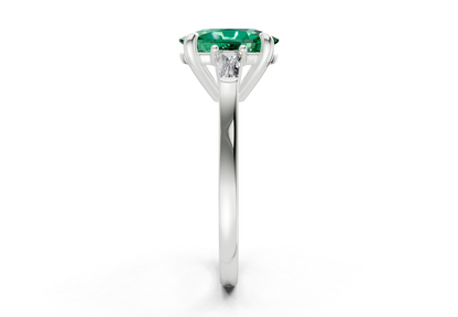 Isla Emerald Gemstone Three Stone Elongated Cushion Cut 1.8mm Engagement Ring