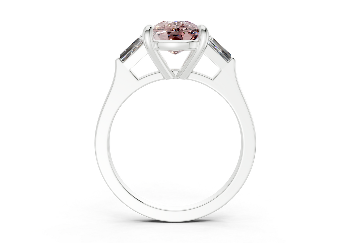 Isla Pink Diamond Three Stone Elongated Cushion Cut 1.8mm Engagement Ring
