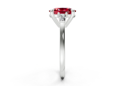 Isla Ruby Gemstone Three Stone Elongated Cushion Cut 1.8mm Engagement Ring