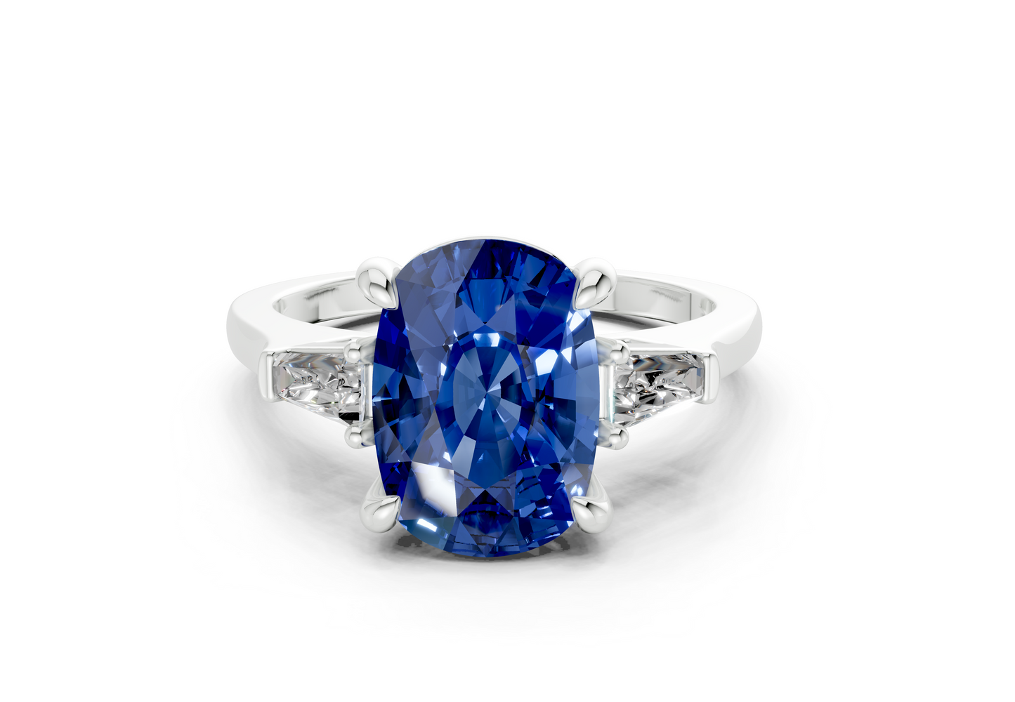 Isla Sapphire Gemstone Three Stone Elongated Cushion Cut 1.8mm Engagement Ring