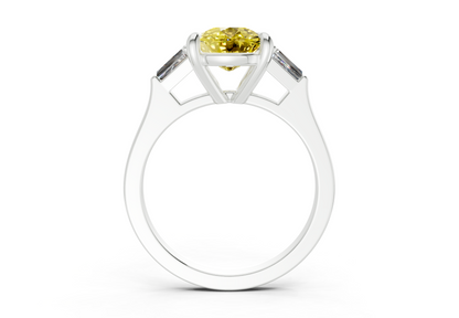 Isla Yellow Diamond Three Stone Elongated Cushion Cut 1.8mm Engagement Ring