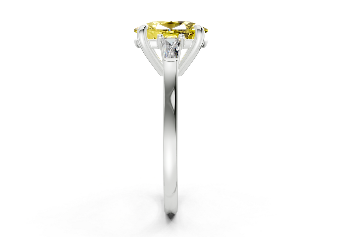 Isla Yellow Diamond Three Stone Elongated Cushion Cut 1.8mm Engagement Ring