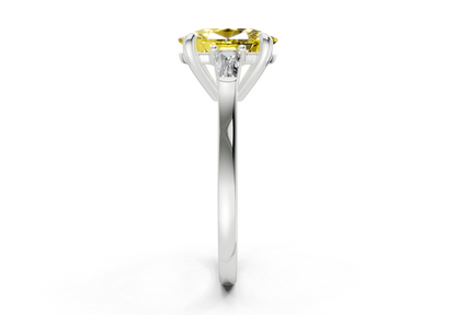 Isla Yellow Diamond Three Stone Elongated Cushion Cut 1.8mm Engagement Ring