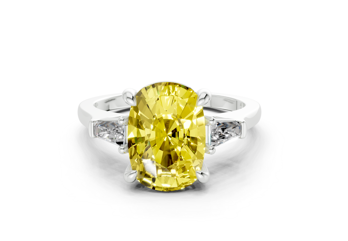 Isla Yellow Diamond Three Stone Elongated Cushion Cut 1.8mm Engagement Ring
