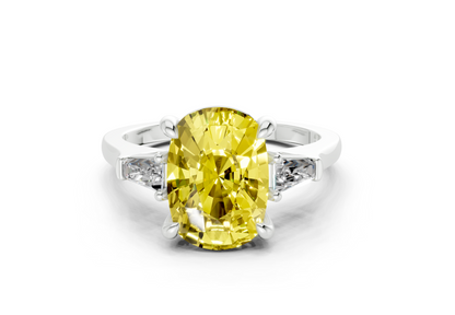 Isla Yellow Diamond Three Stone Elongated Cushion Cut 1.8mm Engagement Ring