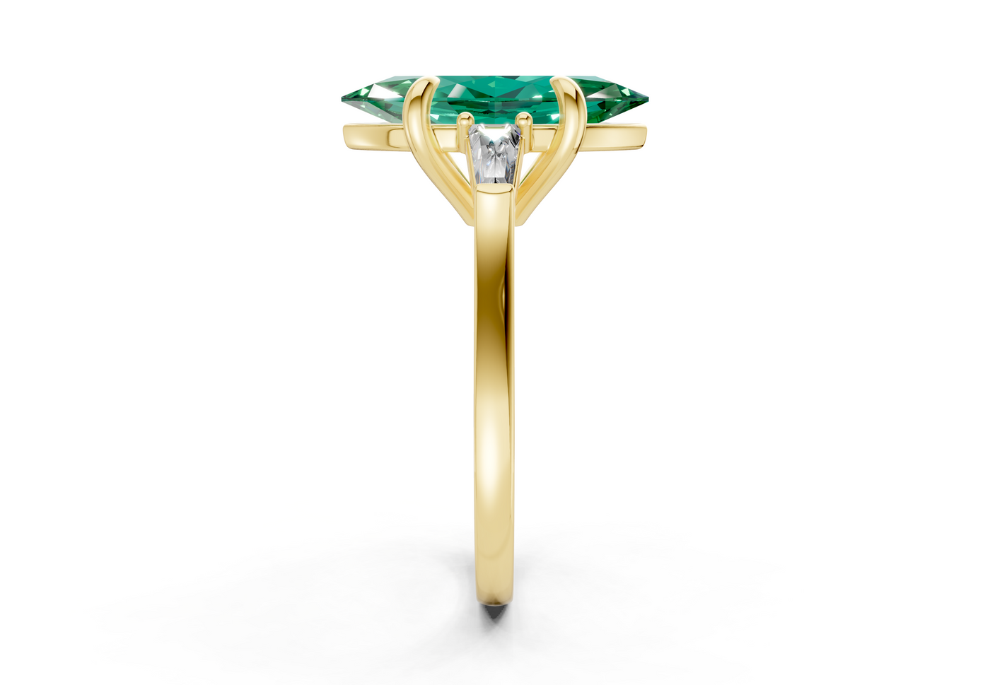 Isla Emerald Gemstone Three Stone Marquise Cut 1.8mm Engagement Ring