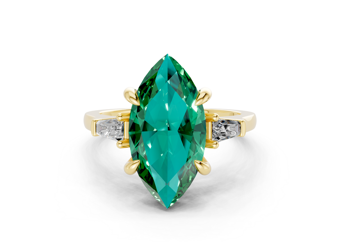 Isla Emerald Gemstone Three Stone Marquise Cut 1.8mm Engagement Ring