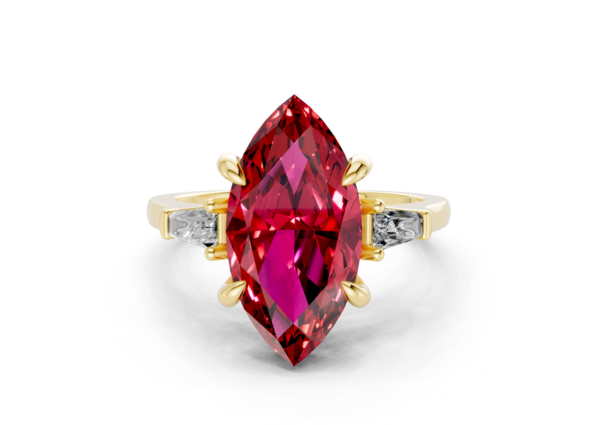Isla Ruby Gemstone Three Stone Marquise Cut 1.8mm Engagement Ring