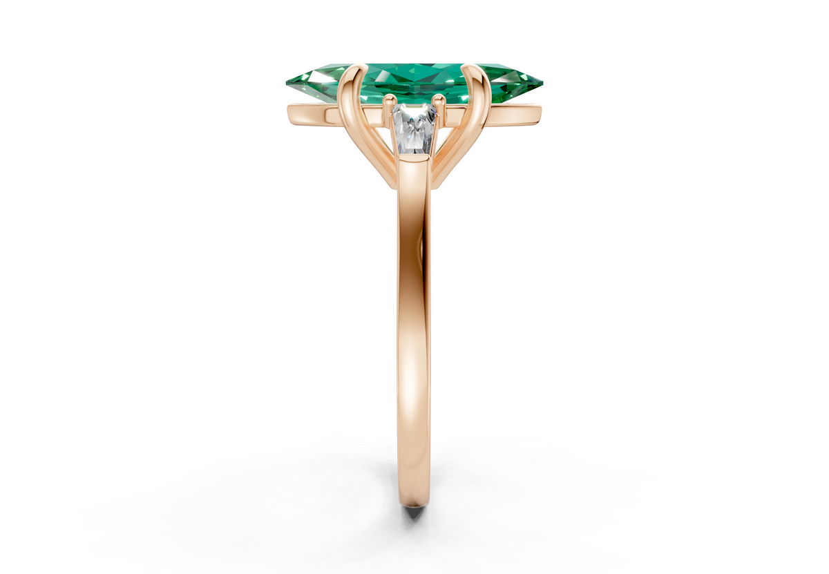 Isla Emerald Gemstone Three Stone Marquise Cut 1.8mm Engagement Ring