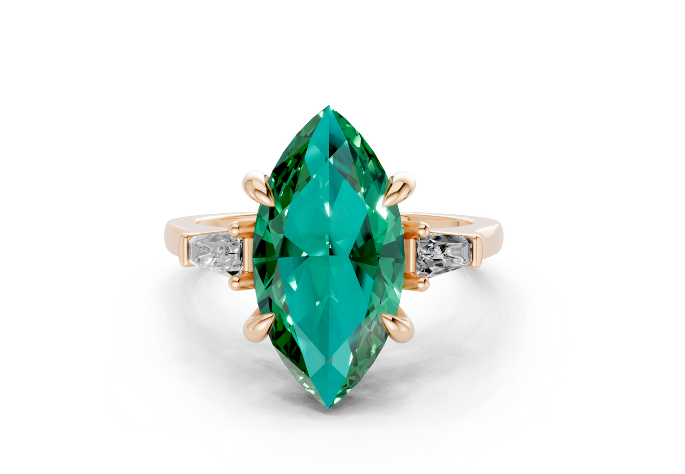 Isla Emerald Gemstone Three Stone Marquise Cut 1.8mm Engagement Ring