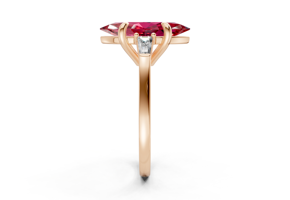 Isla Ruby Gemstone Three Stone Marquise Cut 1.8mm Engagement Ring