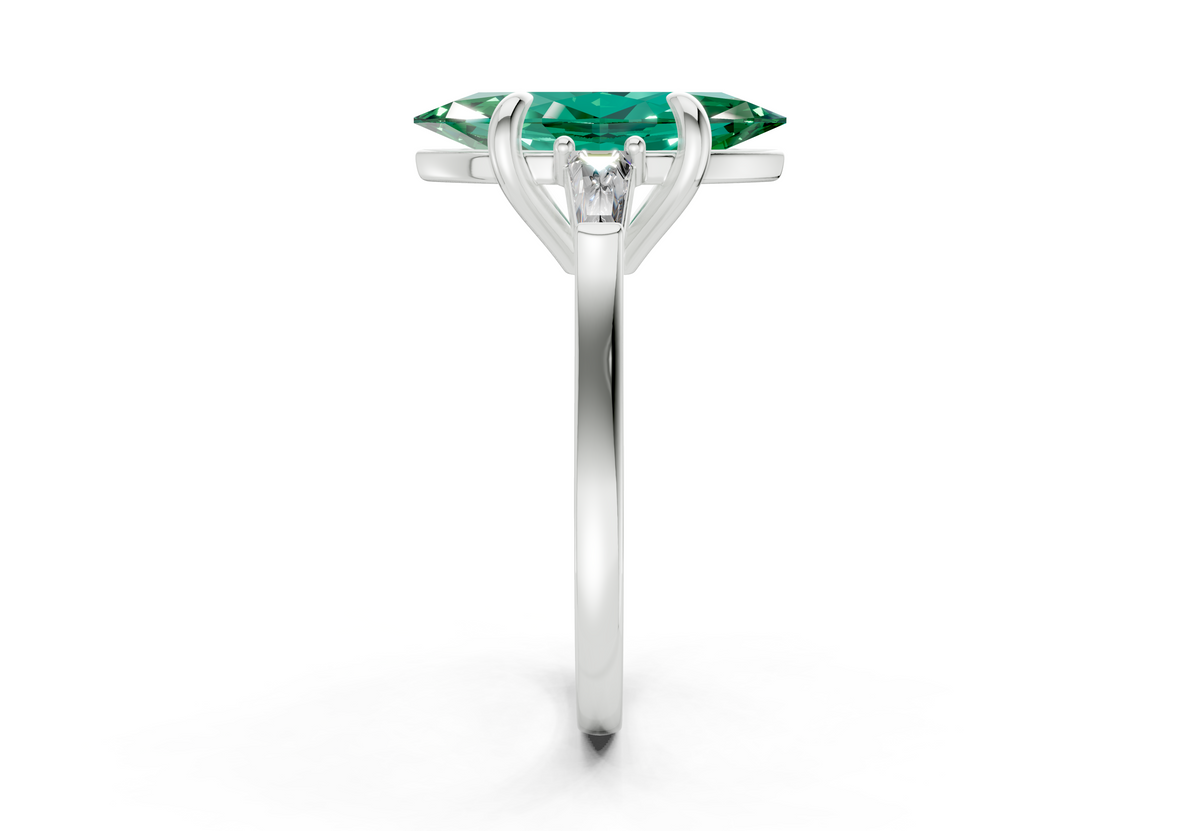 Isla Emerald Gemstone Three Stone Marquise Cut 1.8mm Engagement Ring