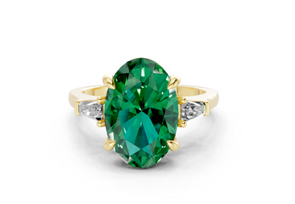 Isla Emerald Gemstone Three Stone Oval Cut 1.8mm Engagement Ring
