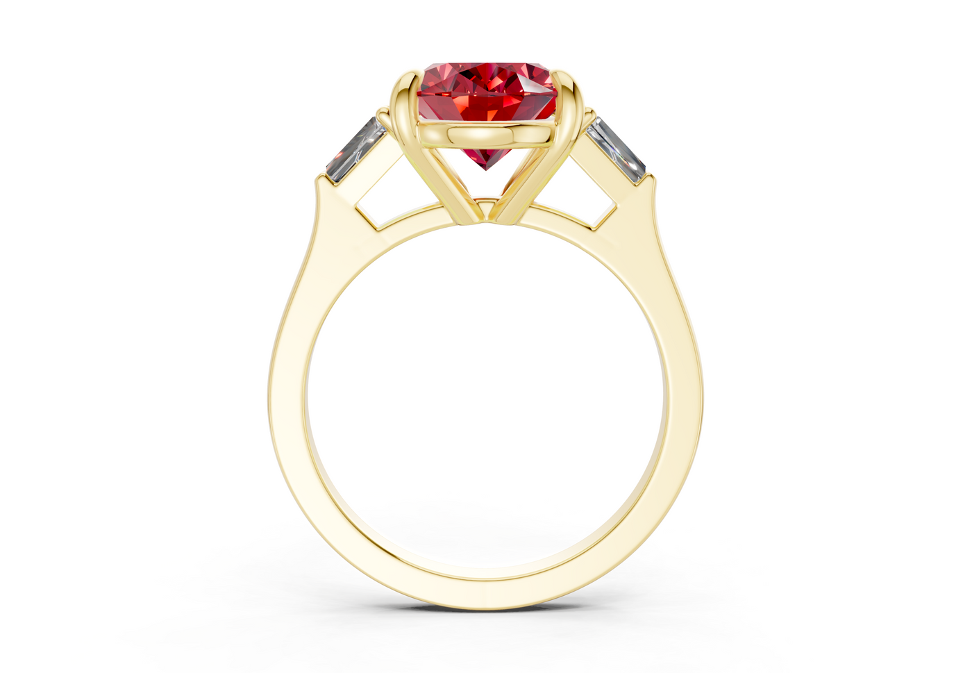 Isla Ruby Gemstone Three Stone Oval Cut 1.8mm Engagement Ring