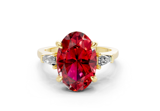 Isla Ruby Gemstone Three Stone Oval Cut 1.8mm Engagement Ring