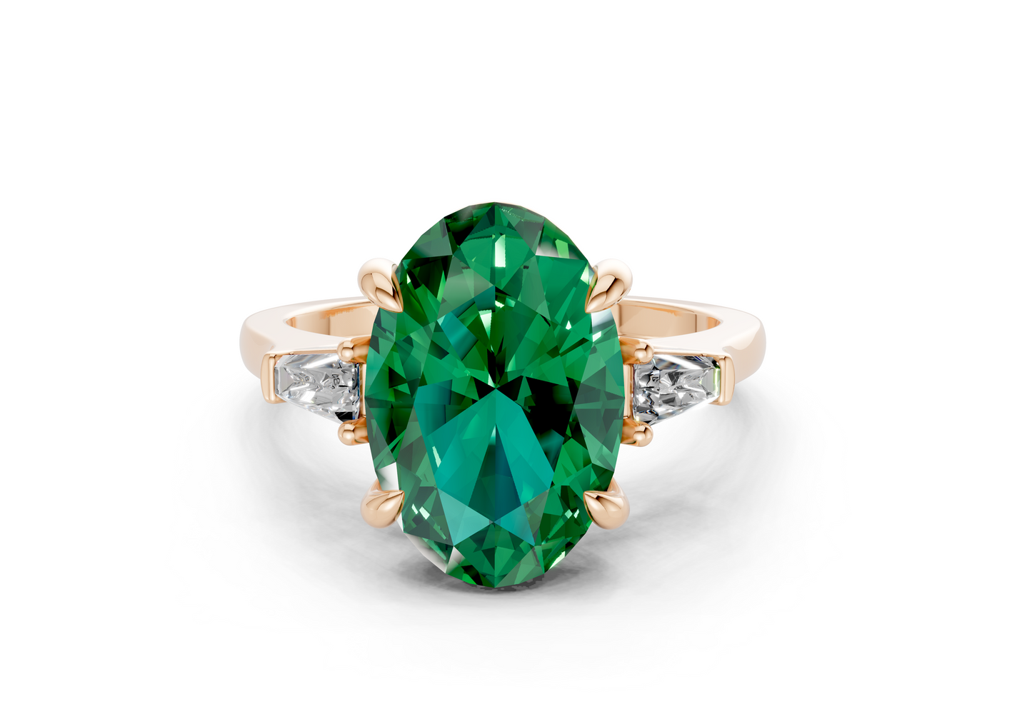 Isla Emerald Gemstone Three Stone Oval Cut 1.8mm Engagement Ring
