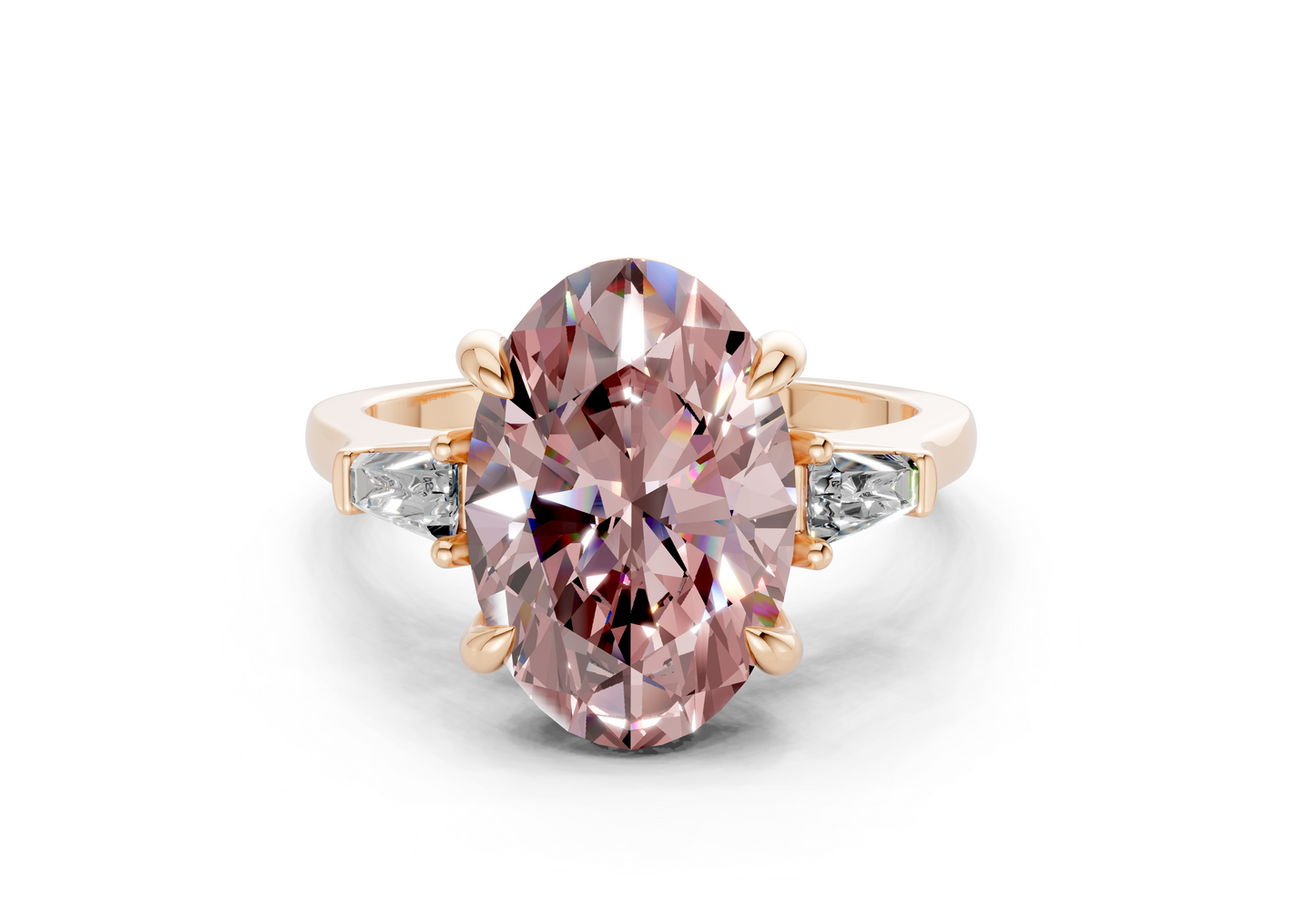 Isla Pink Diamond Three Stone Oval Cut 1.8mm Engagement Ring
