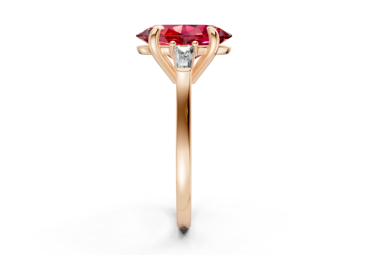 Isla Ruby Gemstone Three Stone Oval Cut 1.8mm Engagement Ring
