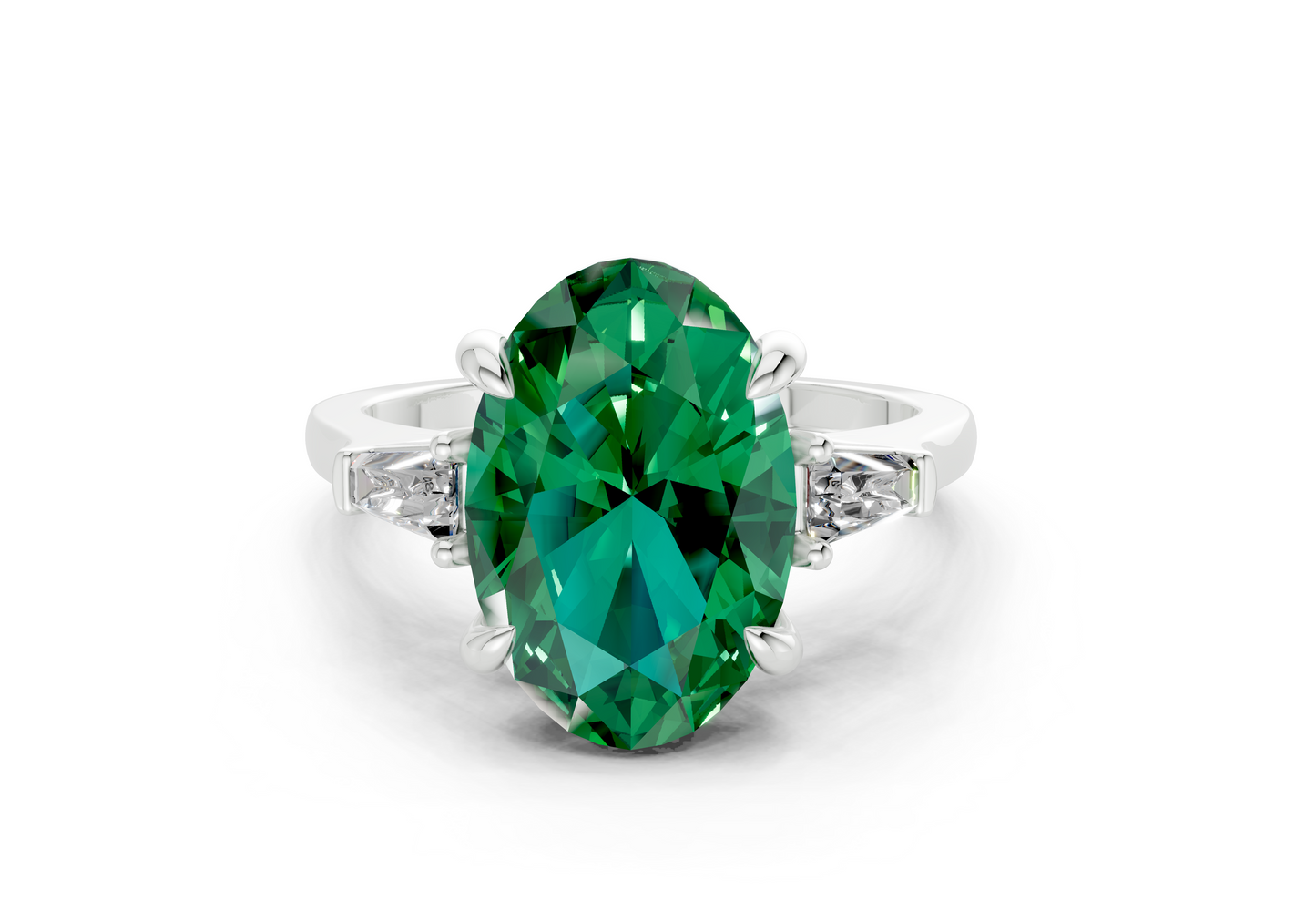 Isla Emerald Gemstone Three Stone Oval Cut 1.8mm Engagement Ring