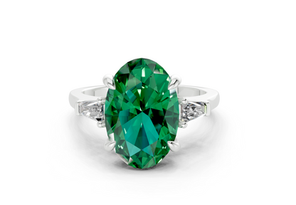 Isla Emerald Gemstone Three Stone Oval Cut 1.8mm Engagement Ring