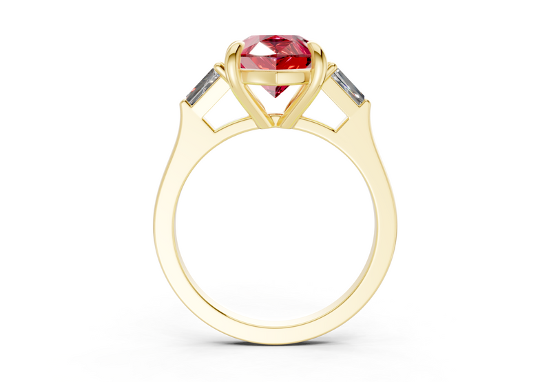 Isla Ruby Gemstone Three Stone Pear Cut 1.8mm Engagement Ring