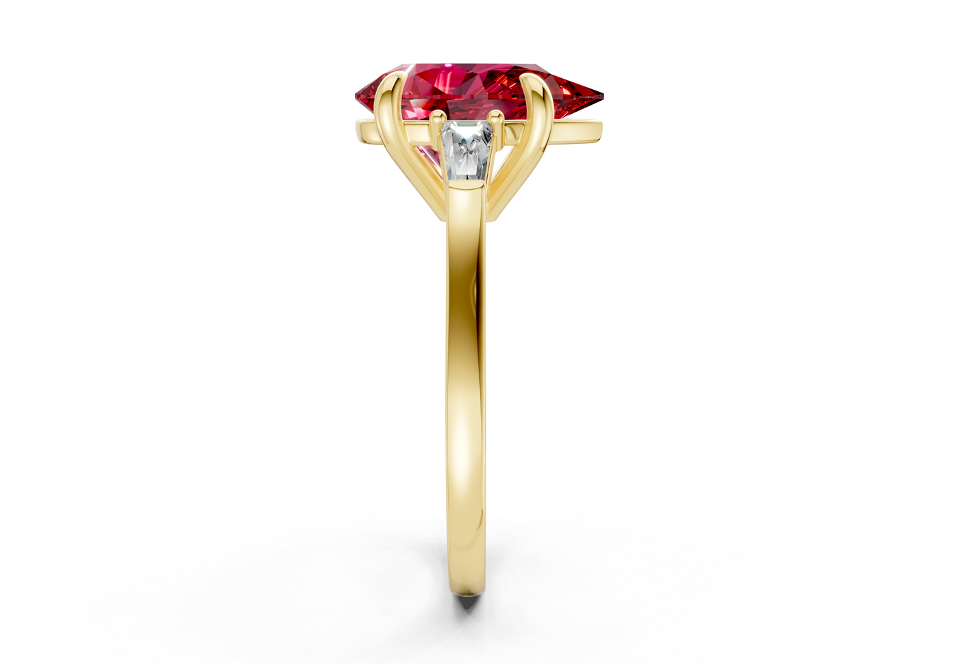 Isla Ruby Gemstone Three Stone Pear Cut 1.8mm Engagement Ring