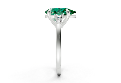 Isla Emerald Gemstone Three Stone Pear Cut 1.8mm Engagement Ring