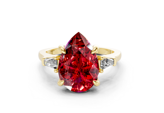 Isla Ruby Gemstone Three Stone Pear Cut 1.8mm Engagement Ring
