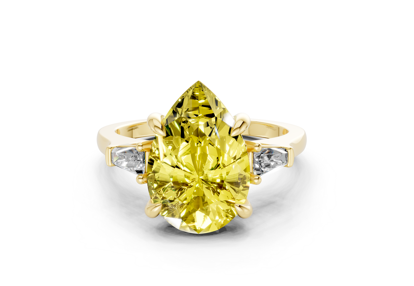 Isla Yellow Diamond Three Stone Pear Cut 1.8mm Engagement Ring