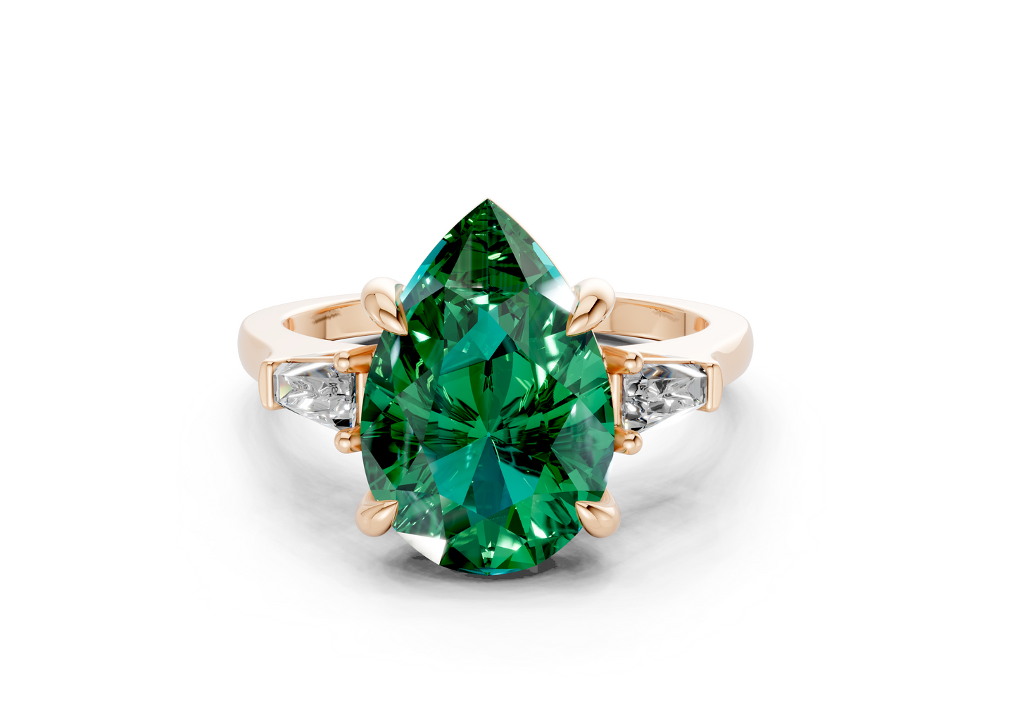 Isla Emerald Gemstone Three Stone Pear Cut 1.8mm Engagement Ring