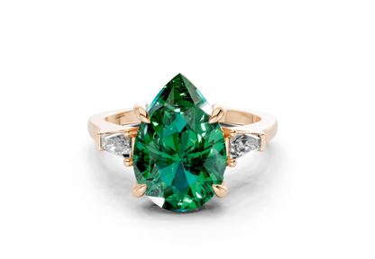 Isla Emerald Gemstone Three Stone Pear Cut 1.8mm Engagement Ring