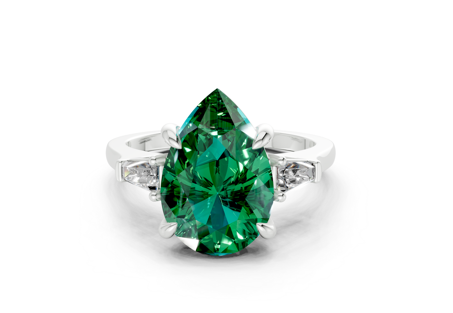 Isla Emerald Gemstone Three Stone Pear Cut 1.8mm Engagement Ring