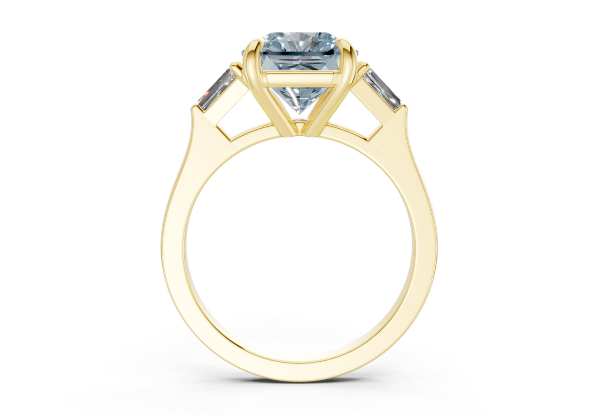 Isla Blue Diamond Three Stone Radiant Square Cut 1.8mm Engagement Ring