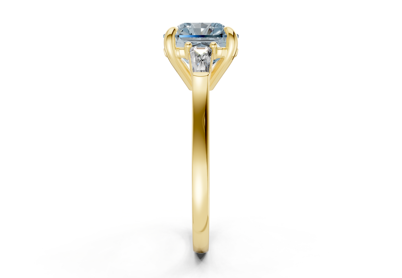 Isla Blue Diamond Three Stone Radiant Square Cut 1.8mm Engagement Ring