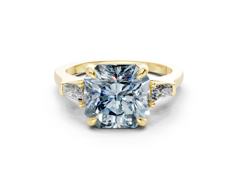 Isla Blue Diamond Three Stone Radiant Square Cut 1.8mm Engagement Ring