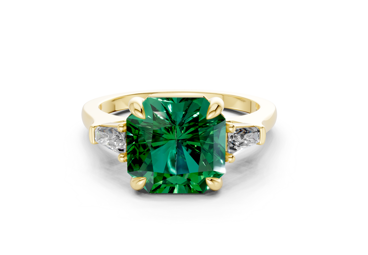 Isla Emerald Gemstone Three Stone Radiant Square Cut 1.8mm Engagement Ring